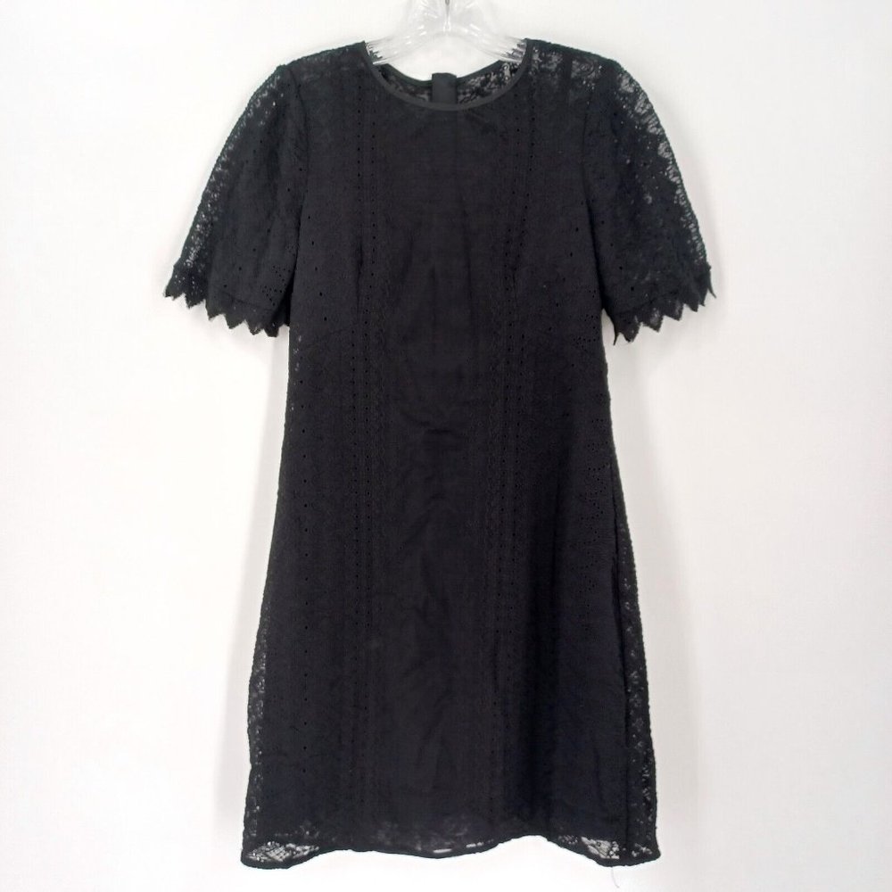 NANETTE LEPORE 2 Black Lace A Line Dress Eyelet Texture Lined Classic Zip Back - Picture 3 of 15